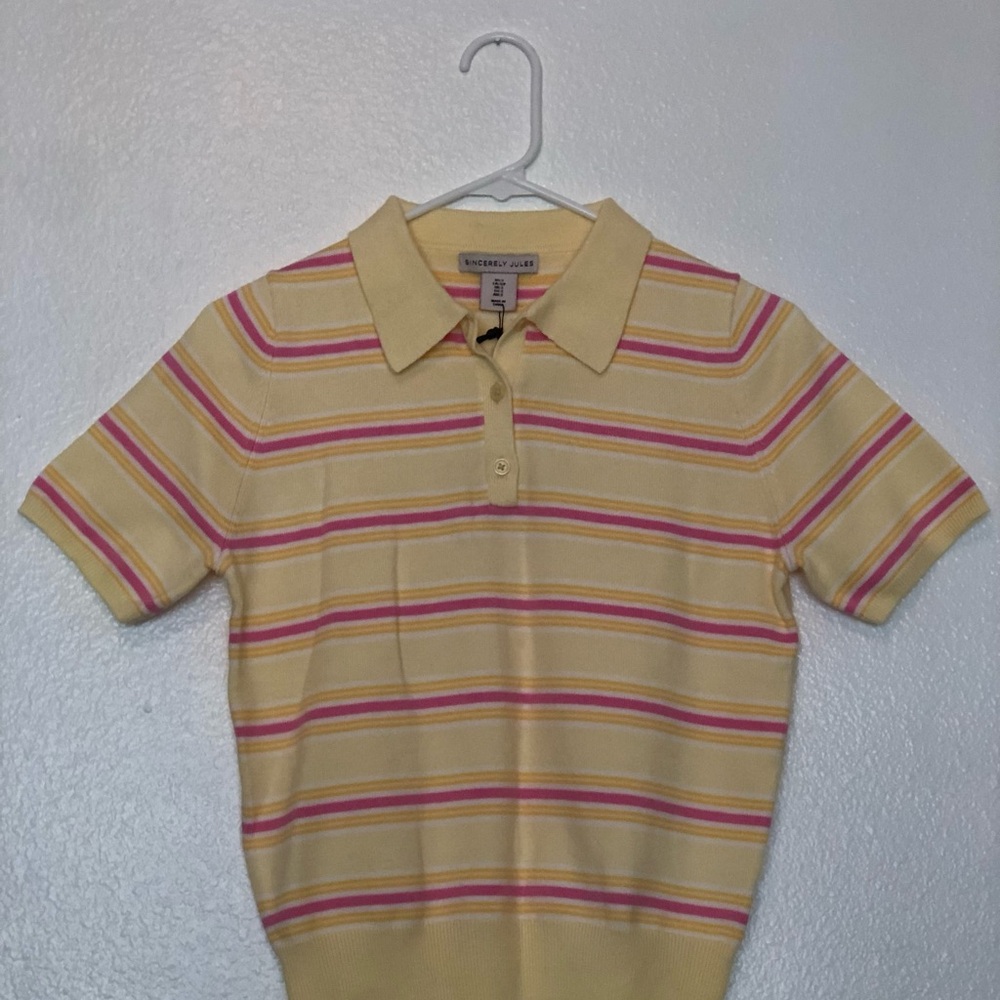 Sincerely Jules Yellow Pink Striped Knit Polo